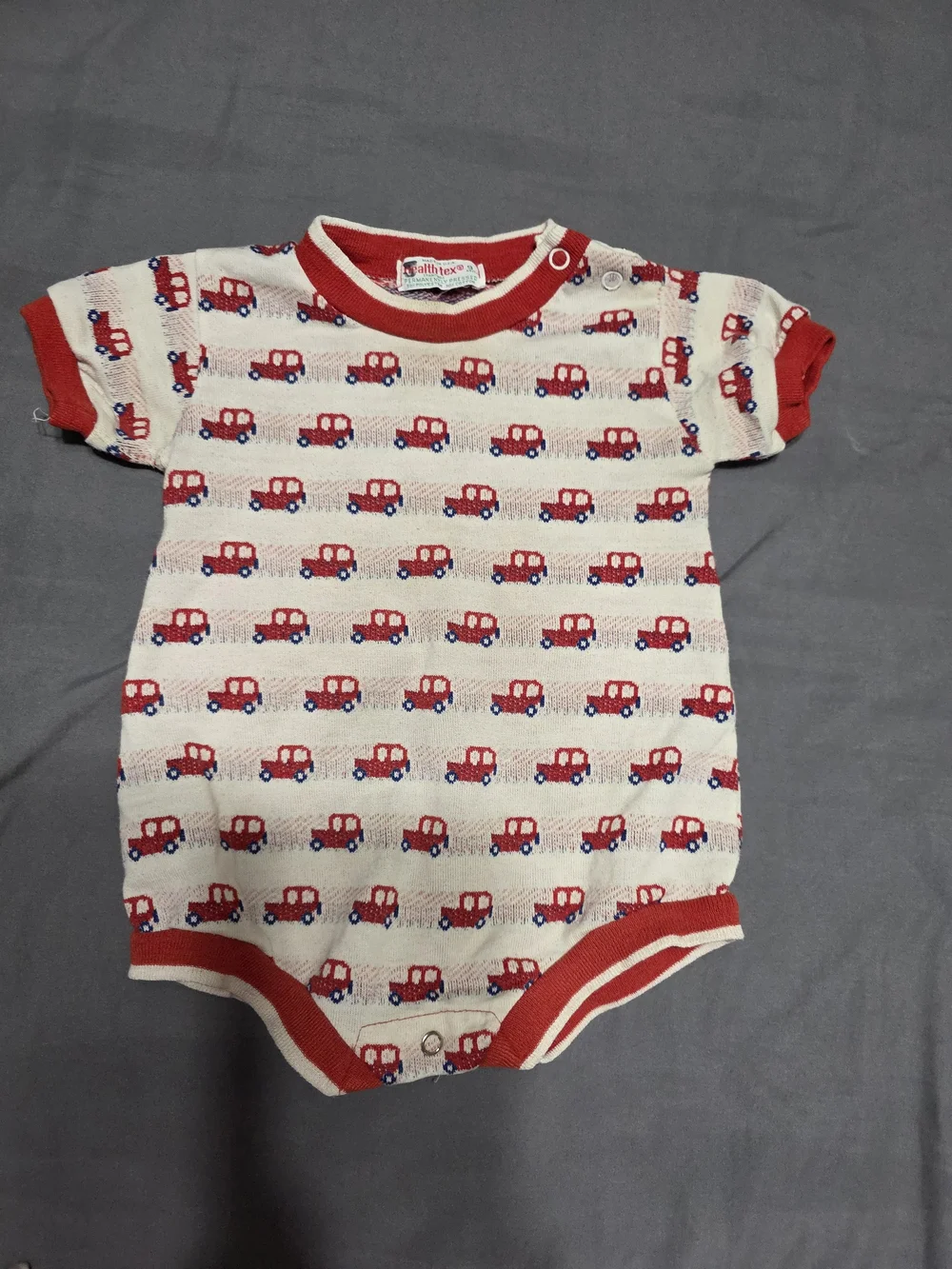 healthtex Cream and Red Baby One-Piece with Red Car Pattern